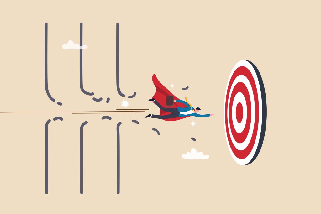 Business person hitting target business valuation.